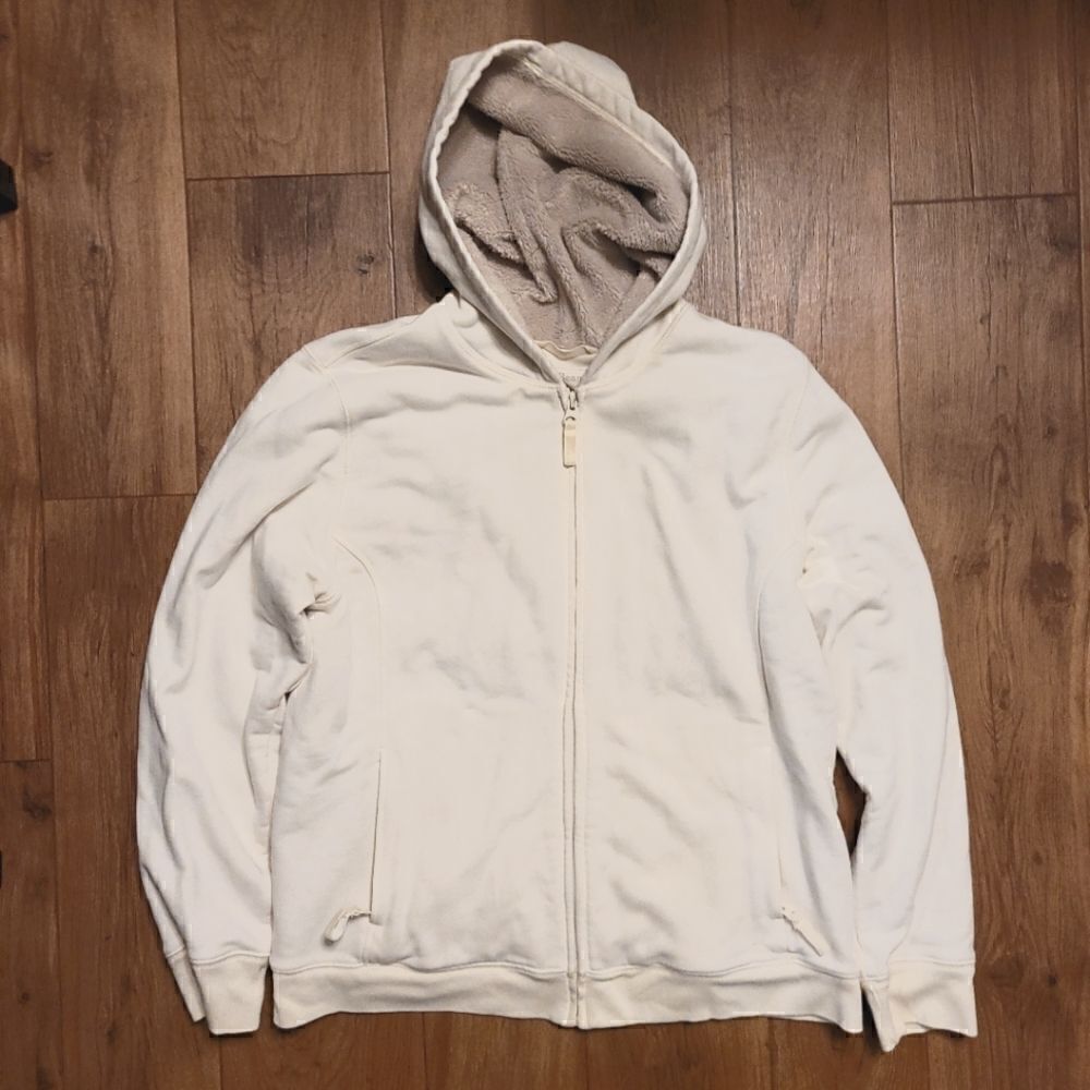 LL Bean Hooded Sweatshirt Jacket Light Cream Size L